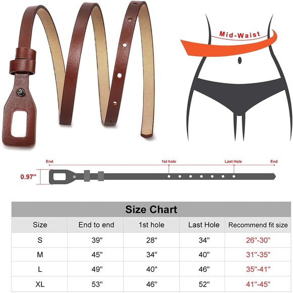 Set of 4 Womens Thin Belts Skinny Leather